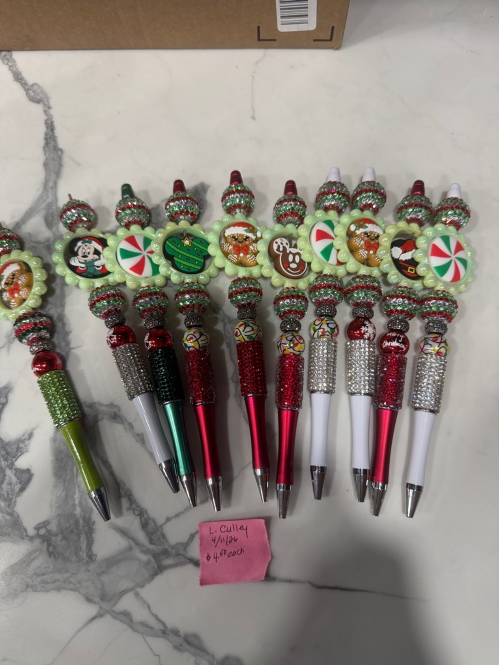 Festive Holiday Candy & Character Beaded Pens - Red, Green, White. Each $3